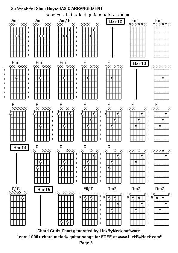 Chord Grids Chart of chord melody fingerstyle guitar song-Go West-Pet Shop Boys-BASIC ARRANGEMENT,generated by LickByNeck software.